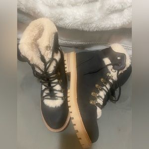 BARELY WORN. Furry ankle boots. Good for hiking or the snow.